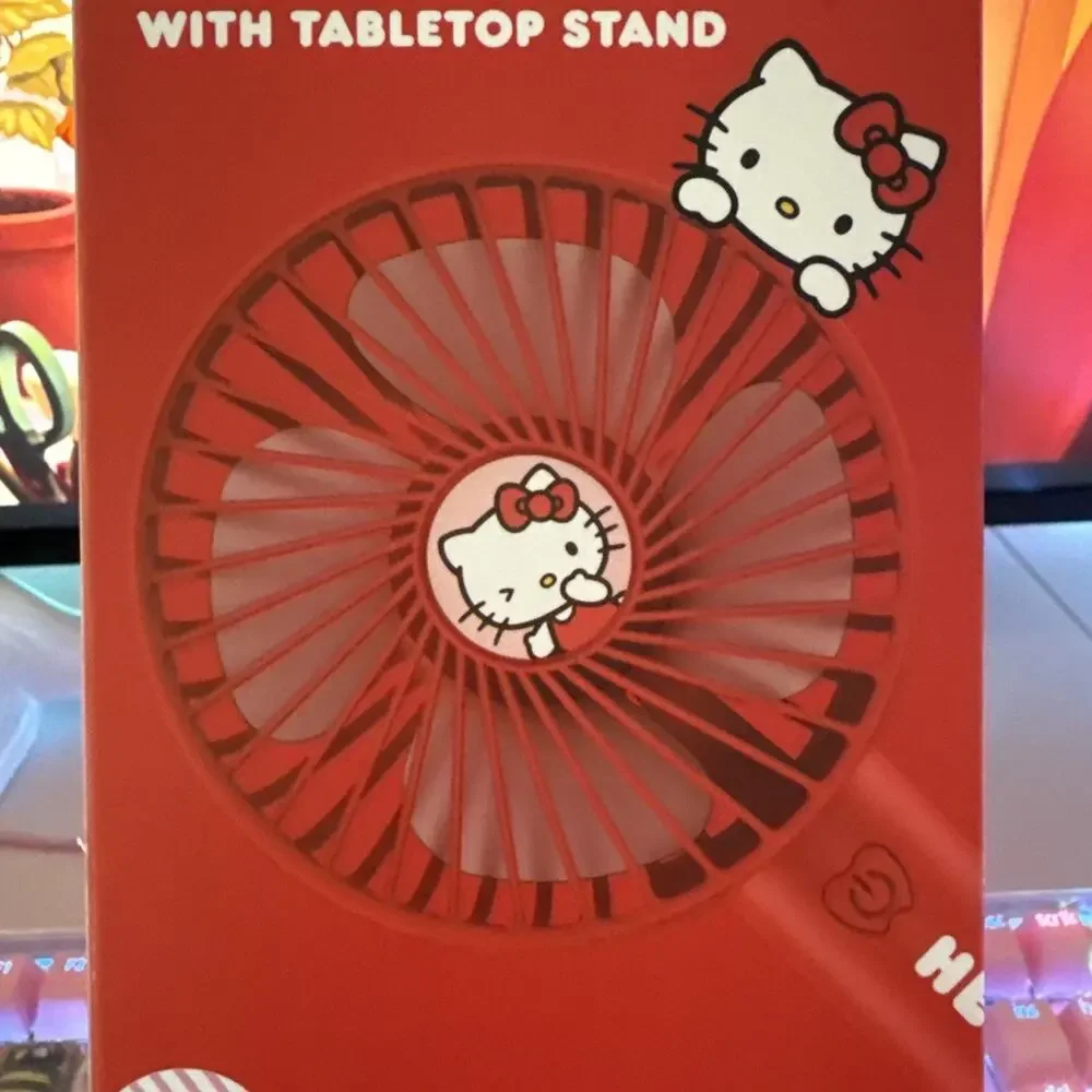 Hello Kitty Portable Fan Stand Makeup Multi Speed Rechargeable Cable 2025 Sanrio